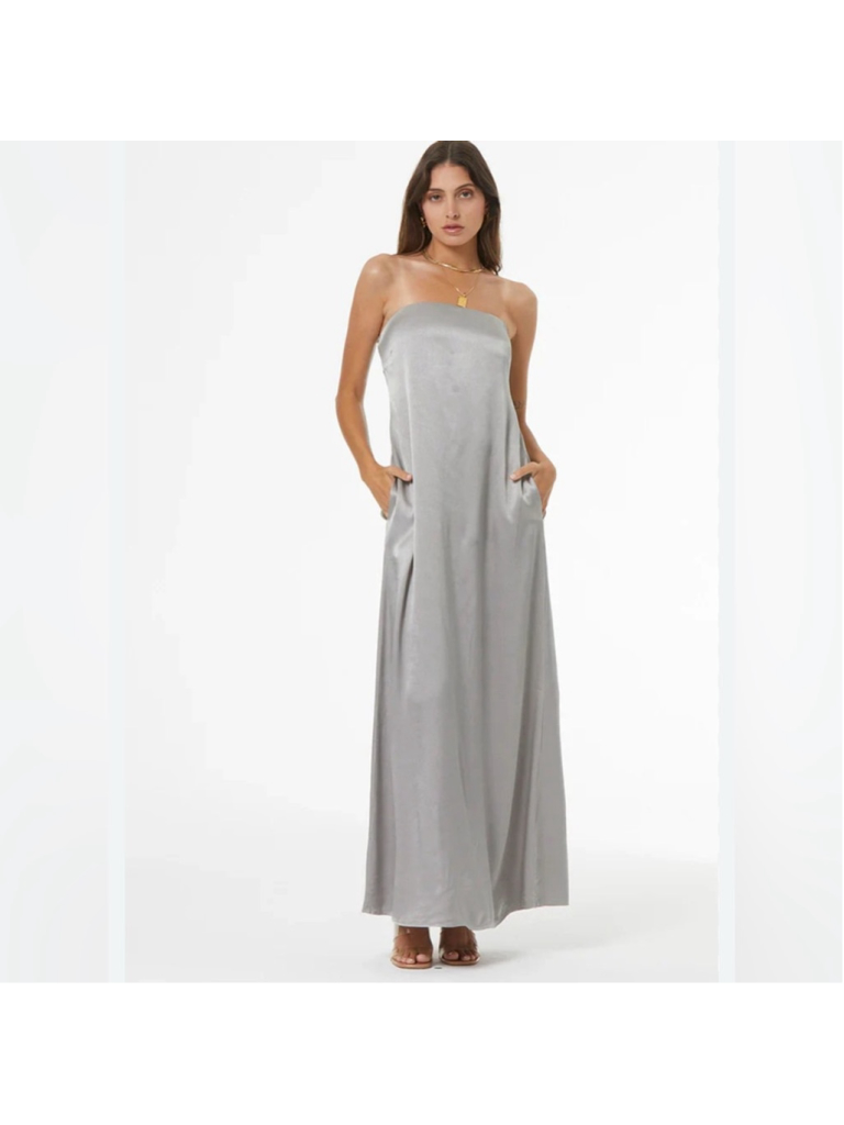Young Fabulous & Broke Strapless Silver Gray Maxi Dress